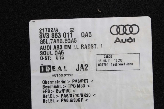 AUDI A3 DYWANIKI WYCIERACZKI PODŁOGI 8V1863691 8V3863011 dywanik QA5 czarny 8V3863011 8V1863691 8V1864435 8V1863436 8V3863011 8V