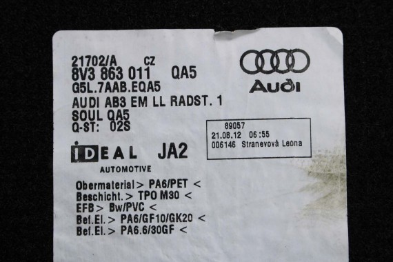 AUDI A3 DYWANIKI WYCIERACZKI PODŁOGI 8V1863691 8V3863011 dywanik QA5 czarny 8V3863011 8V1863691 8V1864435 8V1863436 8V3863011 8V