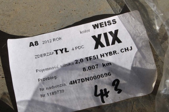 AUDI A8 4H D4 LS9R TYŁ ZDERZAK tylny + KLAPA BAGAŻNIKA + LAMPY lampa ledy LED 4H0 Kolor: 2Y biały 4H0807511 4H0827023B 4H0827023