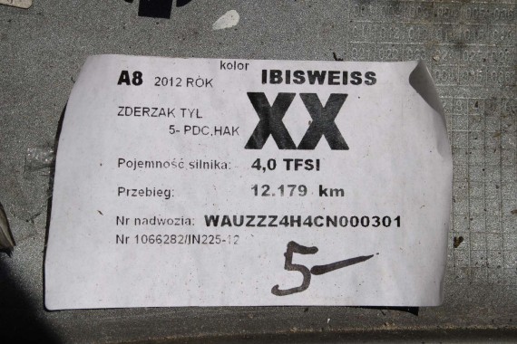 AUDI A8 4H D4 LY9C TYŁ ZDERZAK tylny + LAMPY KLAPA BAGAŻNIKA + LAMPY lampa ledy LED 4H 4H0 D4 Kolor: LY9C - biel ibisa KOMPLETNY