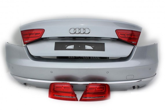 AUDI A8 LX7S 4H TYŁ ZDERZAK tylny + KLAPA BAGAŻNIKA D4 4H0 2010-14 Kolor: Y0Y0 Srebrny 4H0807511 4H0807521 4H0827023B 4H0827023