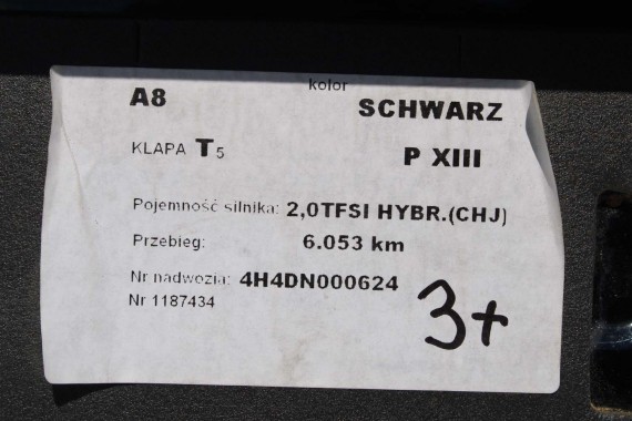 AUDI A8 LY9B 4H D4 TYŁ ZDERZAK tylny + KLAPA BAGAŻNIKA + LAMPY lampa Led ledy 4H0 Kolor: A2A2 LY9B Brylantowy czarny 4H0827023