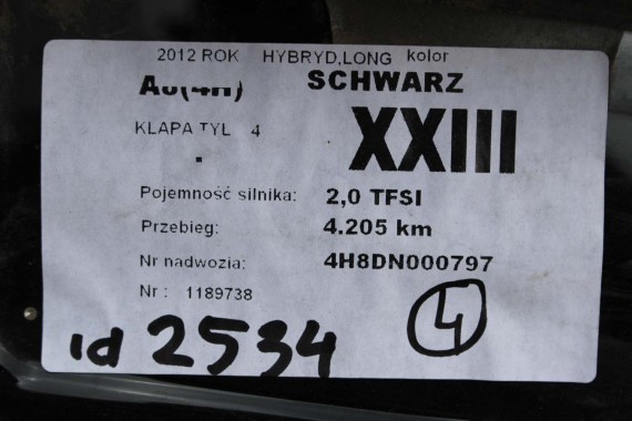 AUDI A8 KLAPA TYŁ BAGAŻNIKA TYLNA 4H0827023 4H0827023B 4H D4 4H0827023 4H0827023 4H0827023 4H0827023B 4H0827023 4H0827023B 2010-
