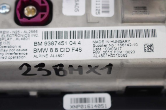 BMW X1 F48 MONITOR EKRAN LCD WYŚWIETLACZ 9387451 8"8 CALA NAVI-GPS-TV DISPLAY NAVIGATION DISPLAY 65509387451 156142 6550 9387451
