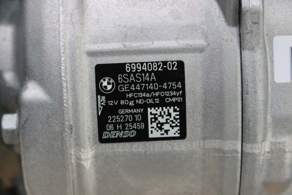 BMW POMPA KLIMATYZACJI 6994082 KLIMY SPRĘŻARKA KOMPRESOR DENSO 6SAS14A 225270 64526994082 6994082 64526994082 6994082 6994082