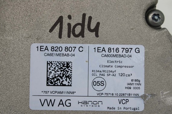 VW ID3 ID4 ID5 POMPA KLIMY 1EA820807C 1EA816797G SPRĘŻARKA KOMPRESOR KLIMY AUDI Q4 1EA820807C 1EA816797G 1EA820807C 1EA820807