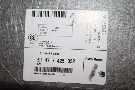 BMW X1 F48 WYKŁADZINA DYWAN BAGAŻNIKA 7425352 51 47 7425352 czarna 51477425352 tapicerka PODŁOGA 7425352 7425352 7425352 7425352