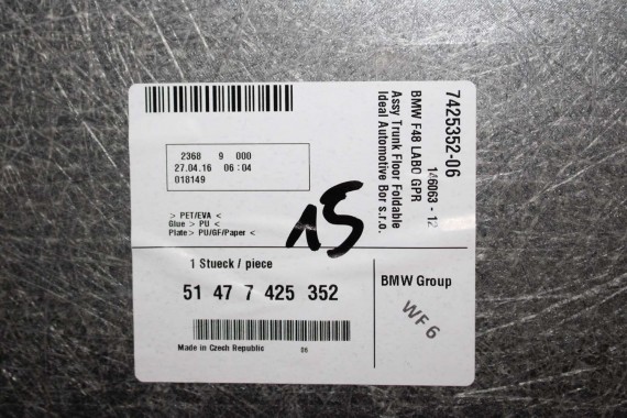 BMW X1 F48 WYKŁADZINA DYWAN BAGAŻNIKA 7425352 51 47 7425352 czarna 51477425352 tapicerka PODŁOGA 7425352 7425352 7425352 7425352