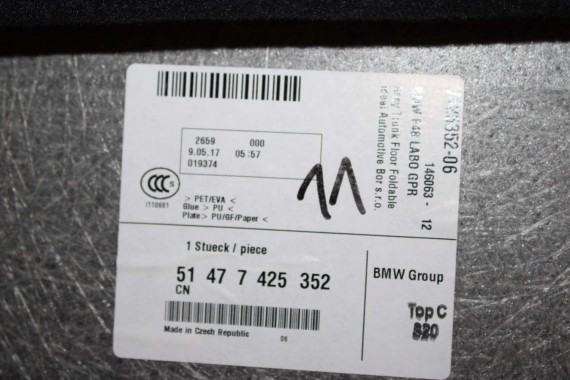 BMW X1 F48 WYKŁADZINA DYWAN BAGAŻNIKA 7425352 51 47 7425352 czarna 51477425352 tapicerka PODŁOGA 7425352 7425352 7425352 7425352