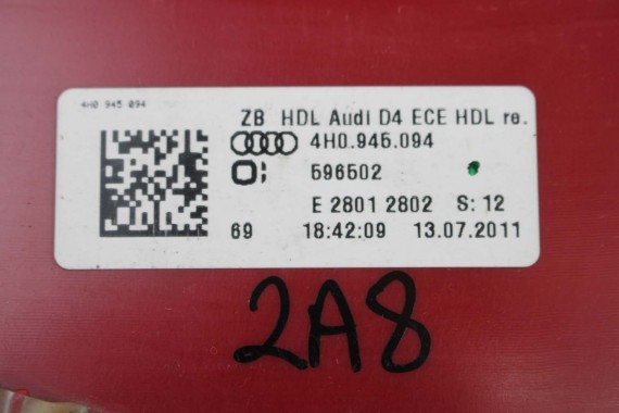 AUDI A8 S8 LAMPY LED TYŁ 4H0945093 4H0945094 4H0945095 4H0945096 lampa tylna D4 4H0 945 093 4H0945093 4H0945094 4H0945095