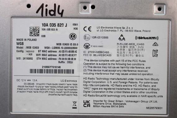 VW ID4 CZYTNIK 10A035820J 10A035820J 10A035820J 10A035820J 10A035820J RADIO 10A035820J 10A035820 moduł 10A035820J