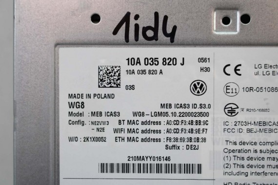 VW ID4 CZYTNIK 10A035820J 10A035820J 10A035820J 10A035820J 10A035820J RADIO 10A035820J 10A035820 moduł 10A035820J