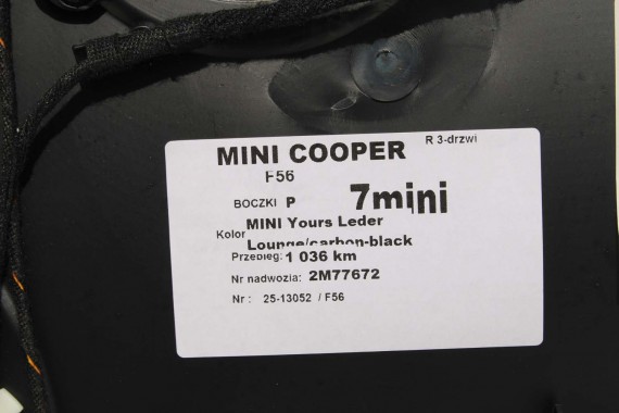 MINI F56 FOTELE KOMPLET FOTELI siedzeń siedzenia tapicerka +boczki drzwiowe MINI Yours Leder Lounge/carbon-black LCi JCW