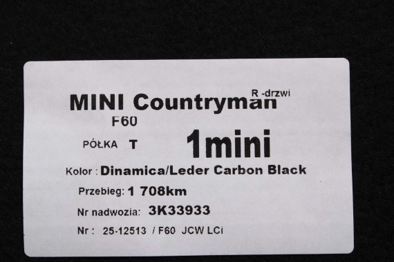 MINI COUNTRYMAN F60 PÓŁKA TYLNA TYŁ BAGAŻNIKA 7382128 7382128 czarna LCi 51477382128 7382128 51477382128 7382128 51477382128