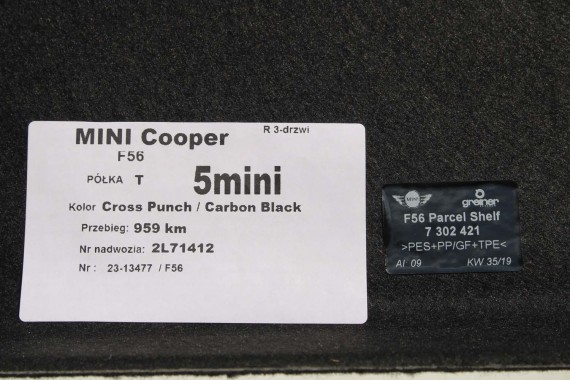 MINI F56 PÓŁKA TYLNA TYŁ BAGAŻNIKA 7302421 7302421 czarna 7302421 51467302421 7302421 51467302421 7302421 51 46 7302421 7302421
