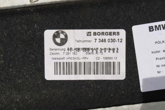 BMW M2 F87 PÓŁKA TYLNA TYŁ BAGAŻNIKA 7346030 LCi COUPE ANTHRAZIT 7346030 51467346030 7346030 2 F22 9226358