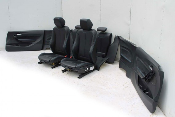 BMW M2 F87 FOTELE KOMPLET FOTELI siedzeń siedzenia tapicerka + boczki drzwiowe czarne MPower Dakota/schwarz/Kontrast blau M2 F87