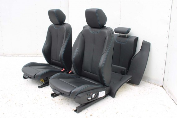 BMW M2 F87 FOTELE KOMPLET FOTELI siedzeń siedzenia tapicerka + boczki drzwiowe czarne MPower Dakota/schwarz/Kontrast blau M2 F87