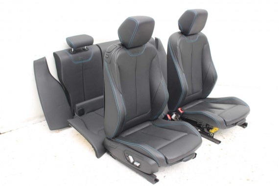 BMW M2 F87 FOTELE KOMPLET FOTELI siedzeń siedzenia tapicerka + boczki drzwiowe czarne MPower Dakota/schwarz/Kontrast blau M2 F87