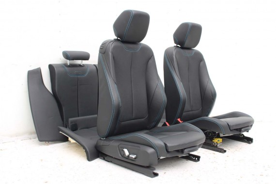 BMW M2 F87 FOTELE KOMPLET FOTELI siedzeń siedzenia tapicerka + boczki drzwiowe czarne MPower Dakota/schwarz/Kontrast blau M2 F87