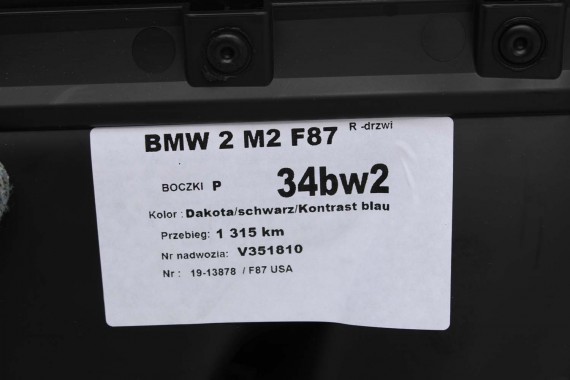 BMW M2 F87 FOTELE KOMPLET FOTELI siedzeń siedzenia tapicerka + boczki drzwiowe czarne MPower Dakota/schwarz/Kontrast blau M2 F87