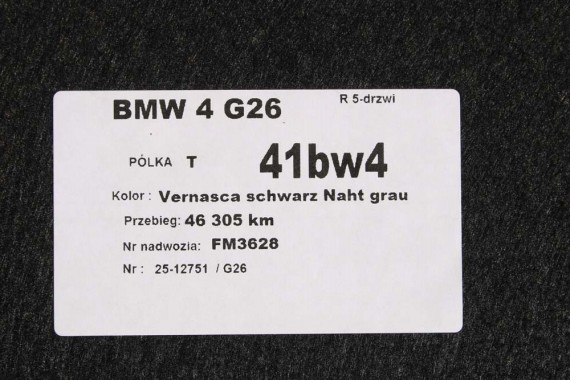 BMW 4 G26 PÓŁKA TYLNA TYŁ BAGAŻNIKA 9871082 8081723 9871082 czarna 9871082 i4 51479871082 51478081723 8081723 9871082 8081723