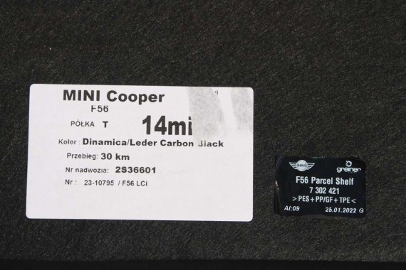 MINI F56 PÓŁKA TYLNA TYŁ BAGAŻNIKA 7302421 7302421 czarna 7302421 51467302421 7302421 51467302421 7302421 51 46 7302421 7302421