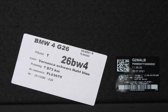 BMW 4 G26 PÓŁKA TYLNA TYŁ BAGAŻNIKA 9871082 8081723 9871082 czarna 9871082 i4 51479871082 51478081723 8081723 9871082 8081723