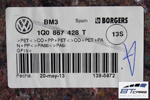 VW EOS BOCZEK + PAS + DYWAN BAGAŻNIKA 1Q0867427AB 1Q0867428T 1Q0863459A TAPICERKA bagażnik 1Q0863463E 1Q0867071D 1Q0867428 1Q