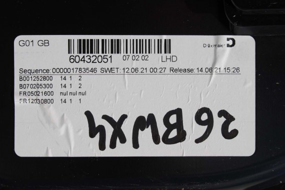 BMW X4 G02 SCHOWEK KONSOLI PASAŻERA czarna X4M X4 F98 X3 G01 9363451 7941045 7941048 51167941045 51167941048 51169363451 9363451