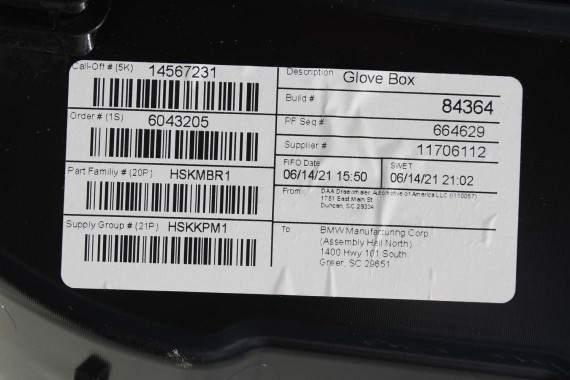 BMW X4 G02 SCHOWEK KONSOLI PASAŻERA czarna X4M X4 F98 X3 G01 9363451 7941045 7941048 51167941045 51167941048 51169363451 9363451