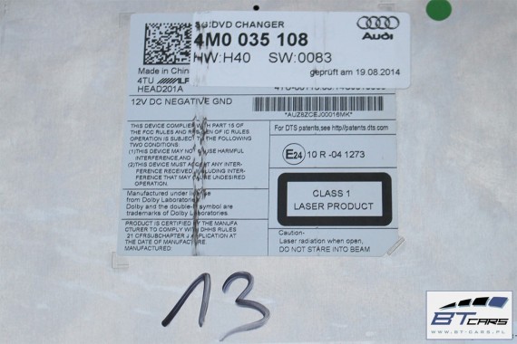 AUDI A6 A7 Q7 ZMIENIARKA DVD 4M0035108 4M0035108 4M0035108A PŁYT ALPINE 4M0035108 4M0035108A 4M0035108 4M0035108A 4M0 035 108 4M