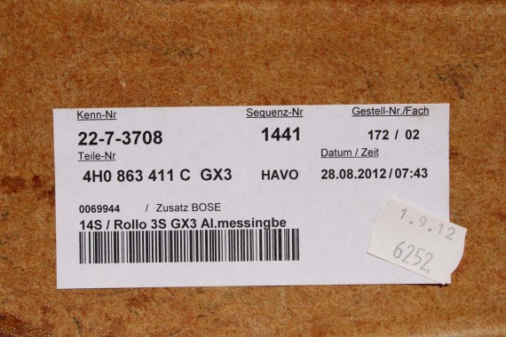 AUDI A8 TAPICERKA PÓŁKI TYLNEJ 4H0863411C półka tylna tył Kolor GX3 beż 4H0863411C d4 4H0863411L 4H0863411C 4H0863411 4H0863411C