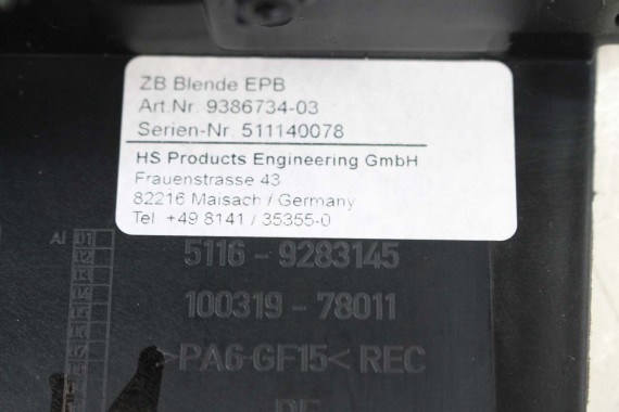 BMW i3 l01 RAMKA DEKOR ZAŚLEPKA 9283138 9283137 czarna I01 LCi LIFT KONSOLI UCHWYT PANELU DESKI 51169283138 51169283137 9283145
