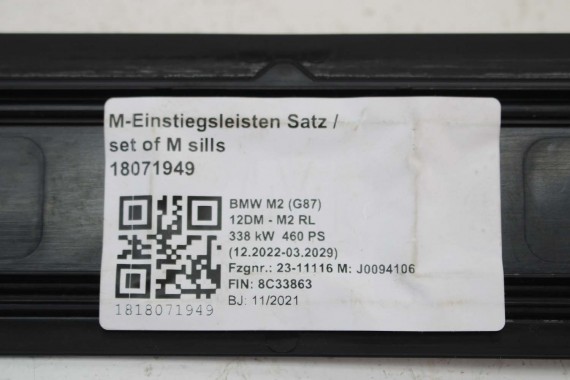 BMW M2 G87 LISTWA PROGOWA M pakiet 8082008 51478082008 wewnętrzna listwy progowe 51478082008 8082008 8082008 8082008 8082008