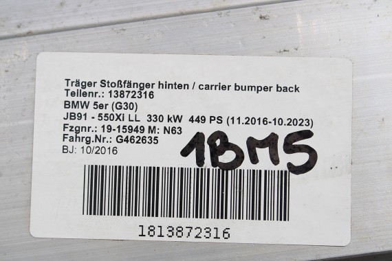 BMW 5 G30 BELKA ZDERZAKA TYŁ 7413875 G31 TYLNA 8739122 WZMOCNIENIE TYLNE 51127413875