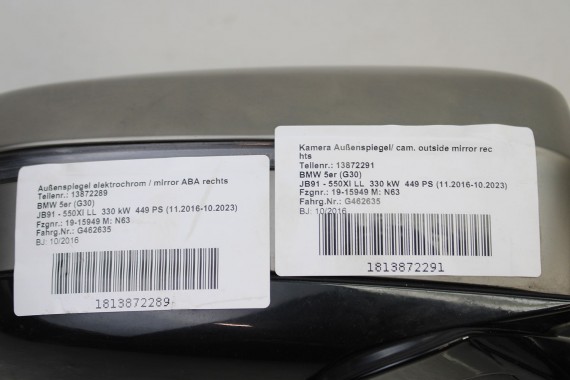 BMW 5 G30 LUSTERKO DRZWI PRAWE 9 + 1 pin zewnętrzne 9 pinów + kamera kabli G31 asystent FOTO FOTOCHROM BMW 5 G30 LUSTERKO