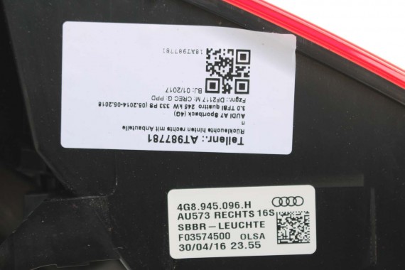 AUDI A7 TYŁ ZDERZAK TYLNY KLAPA BAGAŻNIKA 4G 4G8 LAMPY W1W1 LX5R Niebieski FL LIFT tylna zderzak klapa lampa led ledy  S-LINE