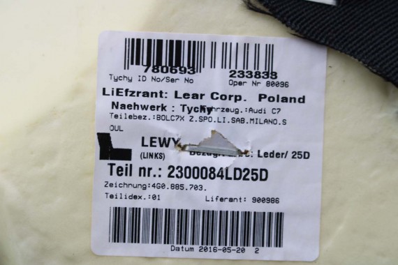 AUDI A7 FOTELE KOMPLET FOTELI siedzeń siedzenia fotel tapicerka 4G 4G8 skóra kolor czarny FOTEL siedzenie fotel N5W Leder Milano