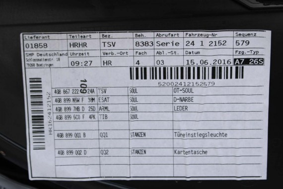 AUDI A7 FOTELE KOMPLET FOTELI siedzeń siedzenia fotel tapicerka 4G 4G8 skóra kolor czarny FOTEL siedzenie fotel N5W Leder Milano