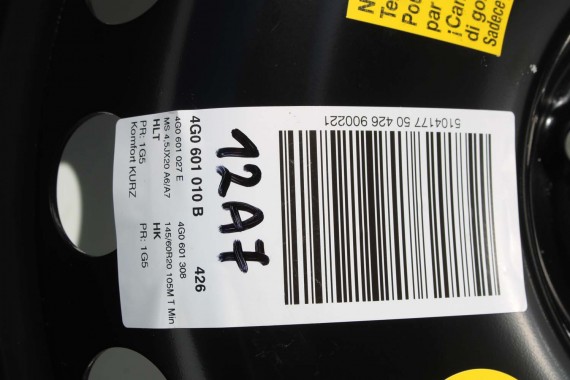 AUDI A6 A7 KOŁO DOJAZDOWE 20 DOJAZDÓWKA ZAPAS 4G0601027E 4,5J*20H2 ET22 HANKOOK S300 145/60/20 105M 4G0 601 027 4G8 4G0601010B