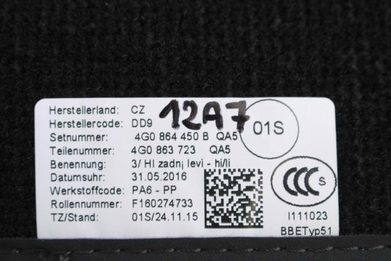 AUDI A6 A7 FL DYWANIKI PODŁOGI 4G1863691D 4G0864450B wycieraczki 4G0863723 4G0863724 4G1863713 4G1863714 'QA5' czarny soul) LIFT