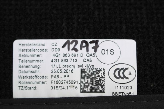 AUDI A6 A7 FL DYWANIKI PODŁOGI 4G1863691D 4G0864450B wycieraczki 4G0863723 4G0863724 4G1863713 4G1863714 'QA5' czarny soul) LIFT