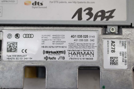 AUDI A6 A7 CZYTNIK DVD MMI 3G+ SD 4G1035025 4G1 035 025 LIFT MIB II HIGH MULTIMEDIA nawigacja 4G1035025 4G1035025 Sim 4G1035027