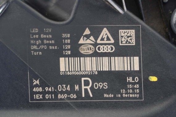 AUDI A7 FL LIFT PRZÓD maska błotniki zderzak pas przedni lampy wzmocnienie FULL LED 4G8 2014- W1W1 LX5R 4G8941033M 4G8941034M