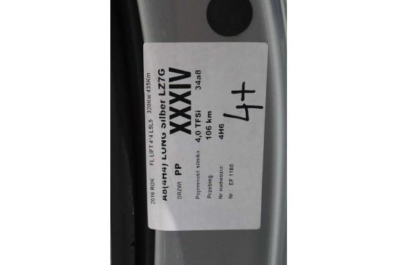 AUDI A8 4H D4 LONG LZ7G DRZWI PRAWE PRZÓD + TYŁ STRONA PRAWA przednie + tylne 2 sztuki LIFT 4H4833052D 4H0831052B Srebrny L5L5
