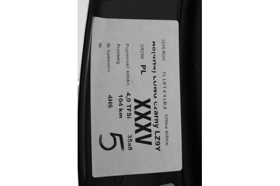 AUDI A8 4H D4 LONG LZ9Y DRZWI LEWE PRZÓD + TYŁ STRONA LEWA przednie + tylne 2 sztuki 4H4833051D 4H0831051B LIFT L8L8 LZ9Y Czarny