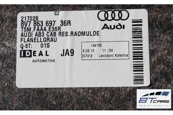 AUDI A3 CABRIO BOCZEK + DYWAN BAGAŻNIKA 8V7863880 8V7863697 8V7863697 8V7867401 8V7864407 8V7863471 8V boczki bagażnik pas 8V7