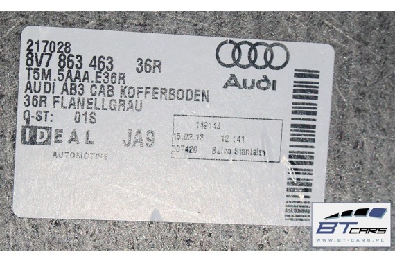 AUDI A3 CABRIO BOCZEK + DYWAN BAGAŻNIKA 8V7863880 8V7863697 8V7863697 8V7867401 8V7864407 8V7863471 8V boczki bagażnik pas 8V7