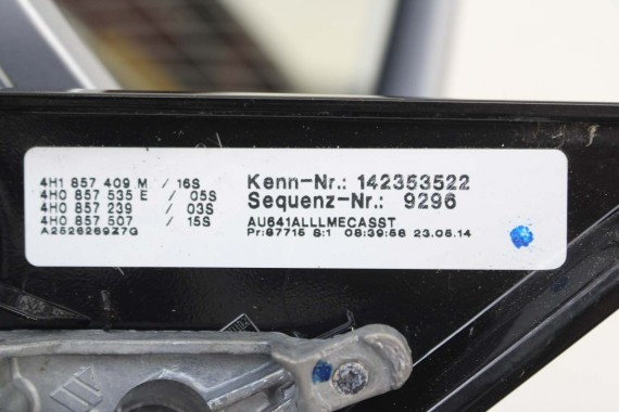 AUDI A8 LUSTERKO DRZWI LEWE 14 +2 pin L5L5 LZ7G srebrny zewnętrzne 16 pinów kabli 4H fotochrom 4H1857409N 4H0857535E 4H1857409M